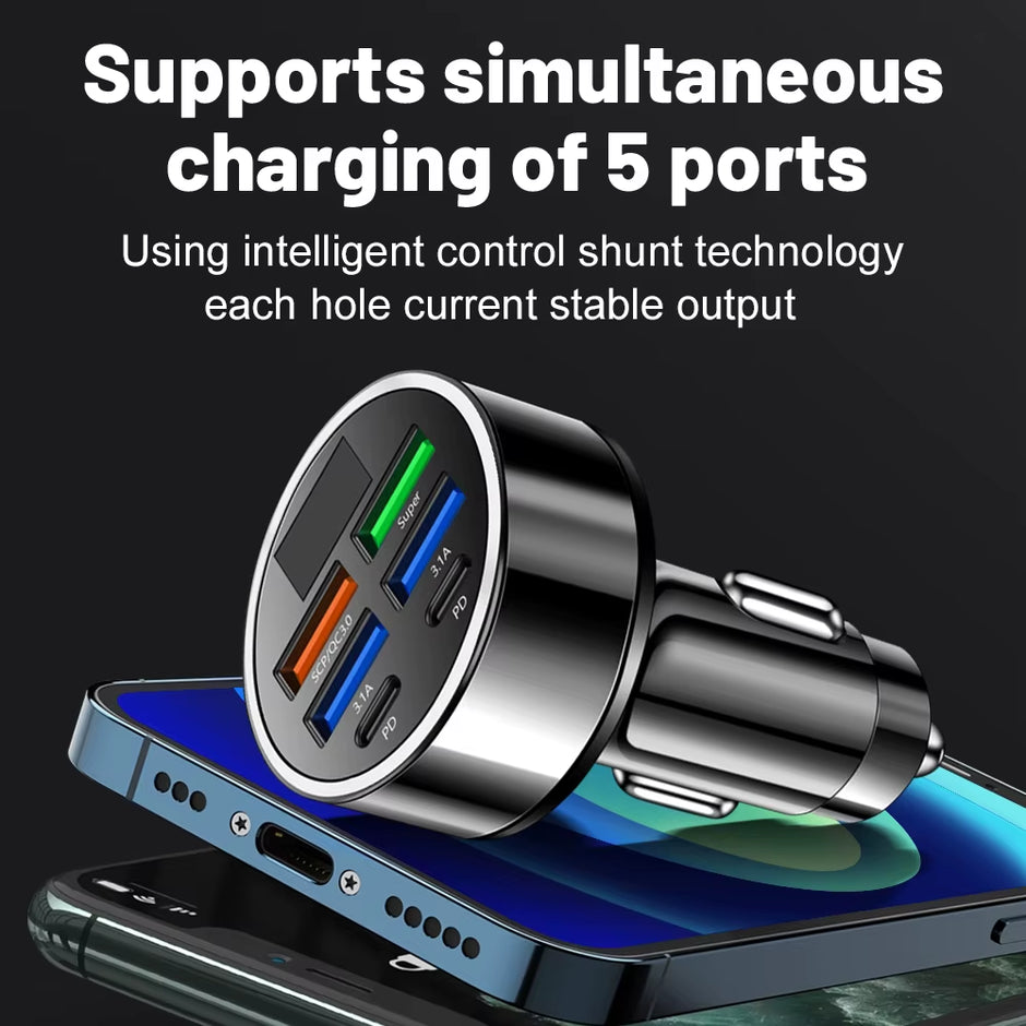 100W 6 Ports Car Charger Fast Charging PD QC3.0 USB C Car Phone Charger Type C Adapter in Car for Iphone Samsung Huawei Xiaomi
