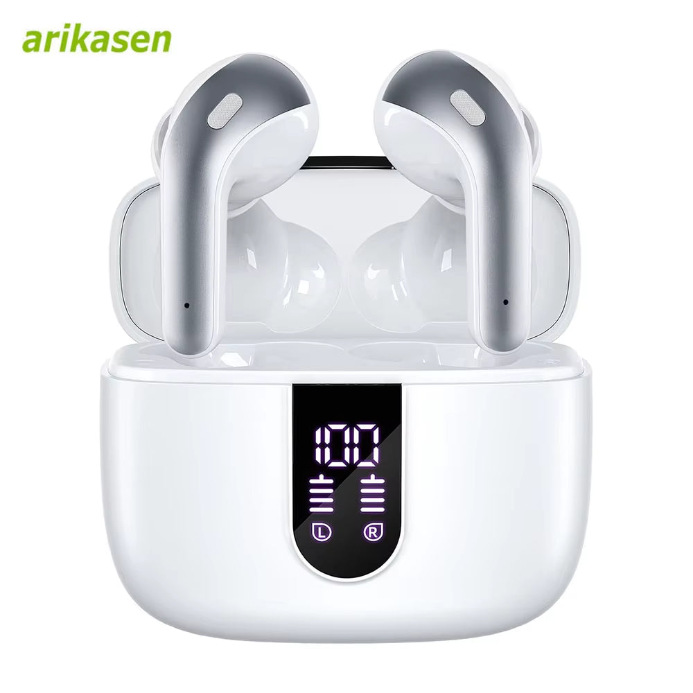 Wireless Bluetooth Earbuds Headphones 52 Hrs Playtime IPX7 Waterproof 4 Mic Call Noise Cancelling with LED Display Charging Case