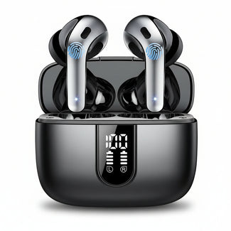 Wireless Bluetooth Earbuds Headphones 52 Hrs Playtime IPX7 Waterproof 4 Mic Call Noise Cancelling with LED Display Charging Case