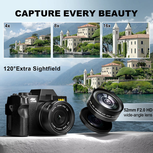 Compact Digital Photography Camera 4K WIFI Webcam Vintage Vlog Video Recorder Youtube 48MP Camcorder 16X Digital Zoom Camera