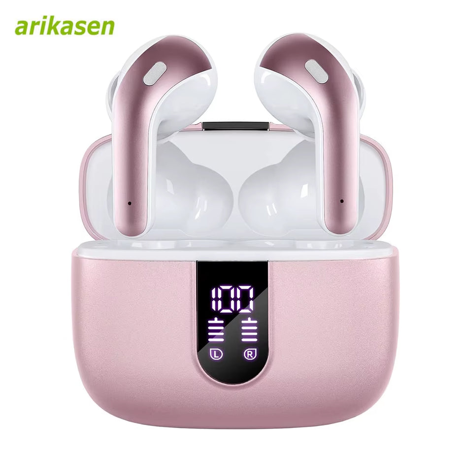 Wireless Bluetooth Earbuds Headphones 52 Hrs Playtime IPX7 Waterproof 4 Mic Call Noise Cancelling with LED Display Charging Case